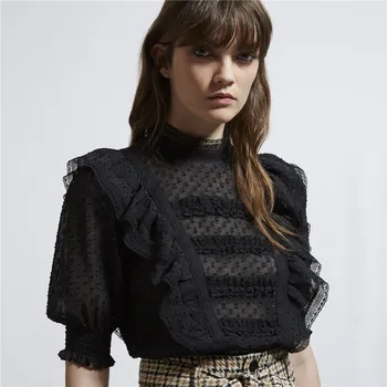 

Slimming Flounced Lace Chiffon Immortal Tops Western Style Sweater G1268