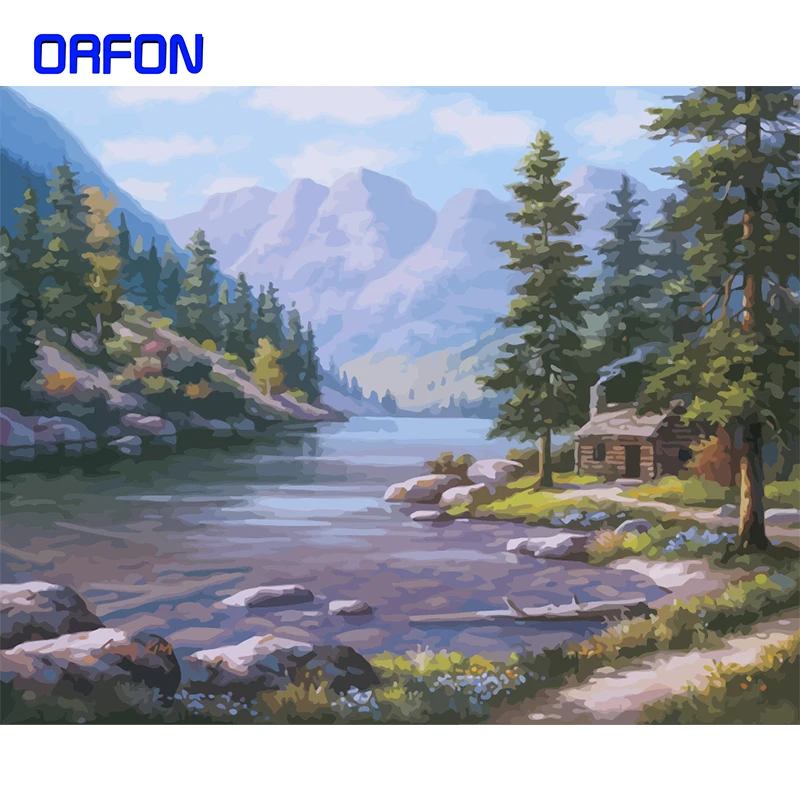 ORFON бескаркасные горные реки DIY живопись по номерам Современная Настенная