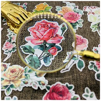 

24pcs / bag Bulgarian Rose Series Sticker DIY Scrapbooking Album Mobile Computer Diary Gift Seal Happy Plan Decoration Sticker