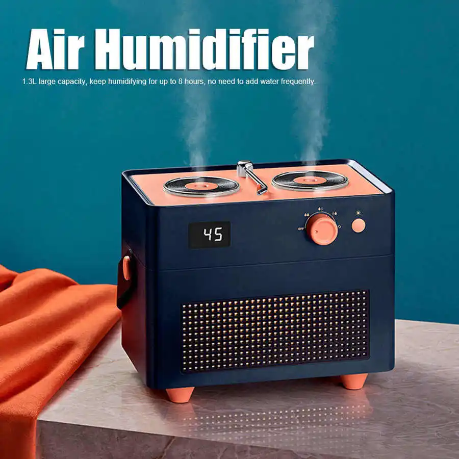 

1.3L Retro Air Humidifier Double Spray Mini Diffuser Digital Display Intelligent Essential Oil Diffuser Humidifier USB Charging
