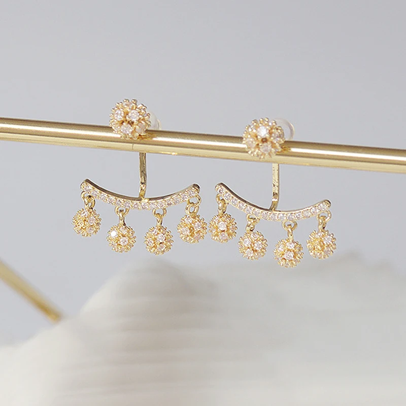 Bohemia Romantic Tassel Golden ball Earrings for Women 14k Real Gold Zirconia Stud Earrings Wedding Jewelry Pendant Accessories - Image 5