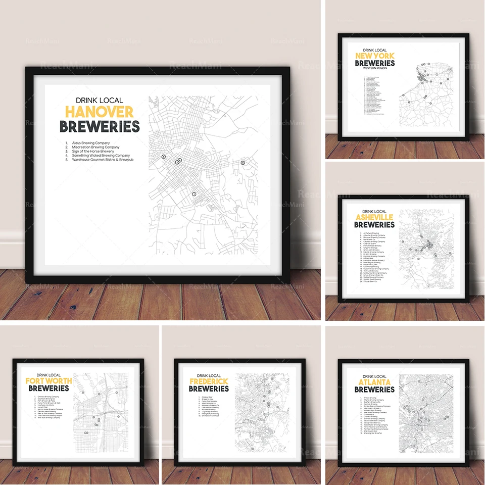 Birrificio Stampabile Mappa Birra Arte, Regali Birra, Bar Arte, Mappa Birra Stampabile, Mappa Birrificio, Decorazione Birra