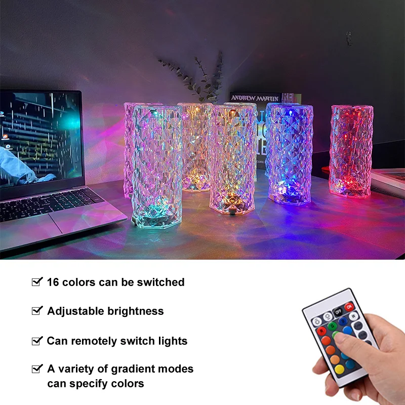 Multicolor Lamp Atmosphär Diamant Rous USB Dësch Schreifdësch Nuetsliicht Acryl Kristall Beliichtung Kaddo Bar Dekorativ Schlofkummer Nuecht_voghion.com