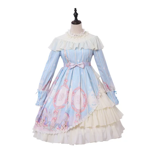 Dress Оригинальная в стиле "Лолита" Единорог со звездами с длинными рукавами для девочек детское платье для девочек полный набор - Цвет: Dress