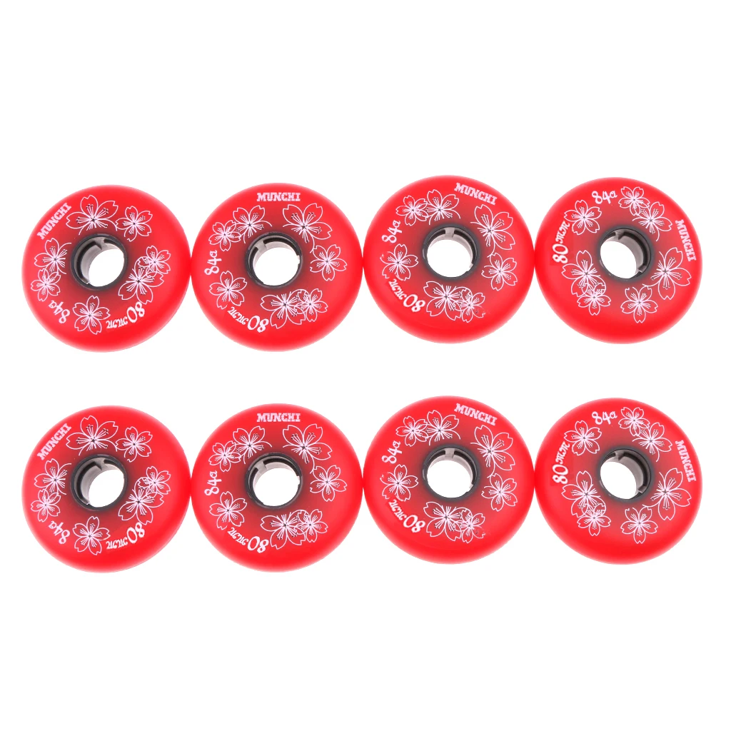 8 Pcs Professional Durable High Elasticity PU Replacement Wheels 80mm 84A for Inline Roller Hockey Skate Luggage Scooter Red | Спорт и