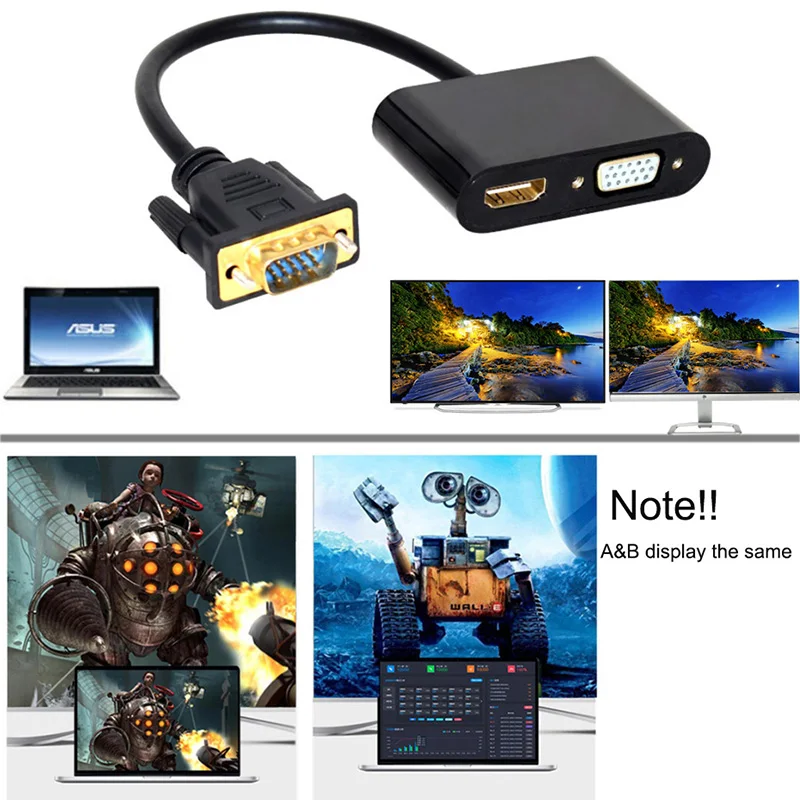 VGA к HDMI VGA адаптер конвертер сплиттер аудио+ преобразователь из VGA в HDMI сплиттер для портативных ПК к HDTV HD мониторов
