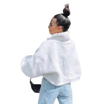 

Women’s Casual Long-sleeved Coat Fashion Solid Color Lamb Wool Zipper Open Short Style Jacket