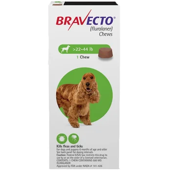 

Bravecto Chews for Dogs, 22-44 lbs(10-20kg), 1 treatment (Green Box)