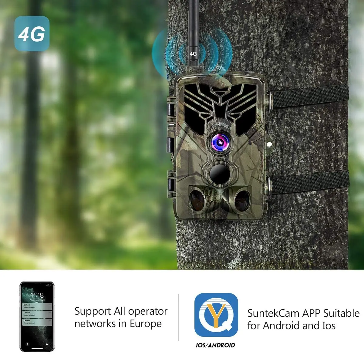 Trail Camera FREE APP Cloud Service Trail Camera 4G 2K 30MP Wildlife Hunting Cameras Night Vision Cellular Wireless Surveillance HC810Plus
