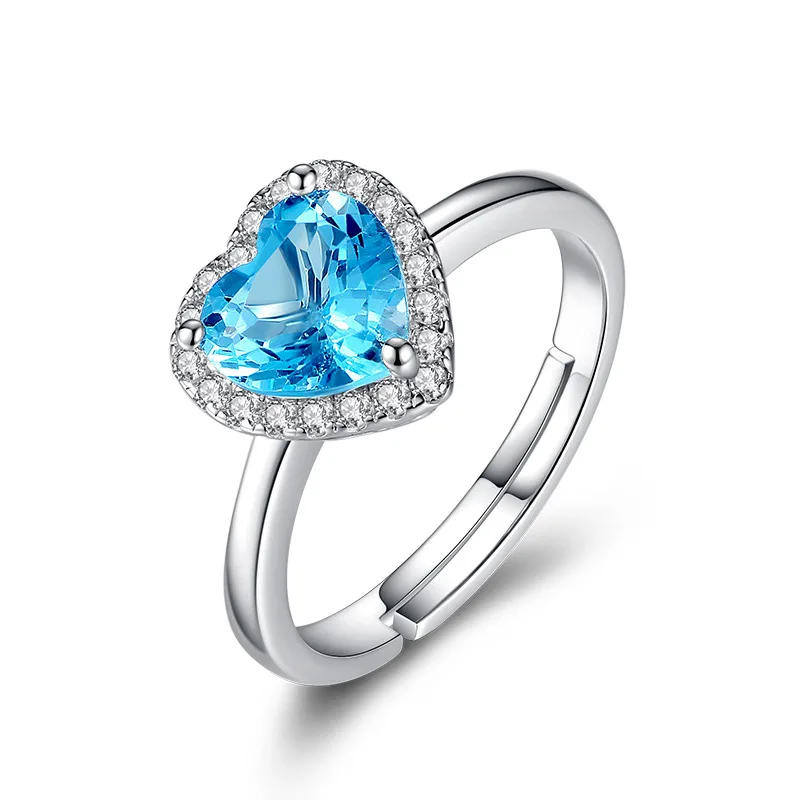 

Romantic 925 Silver Ring Jewelry Heart-shape Sapphire Zircon Gemstone Open Ring for Women Wedding Party Accessories Dropshipping