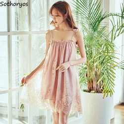 Nightgowns Women Sleeveless Patchwork Lace Stylish 4XL Loose Fashion Sexy Korean Style Womens Summer Chic Sweet Nightwear Home
