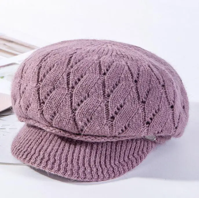 Зимняя шапка для женщин Skullies Beanie Hat Женская зимняя маска для волос с кроликом Балаклава Gorras cap s вязаная шапка - Цвет: light purple