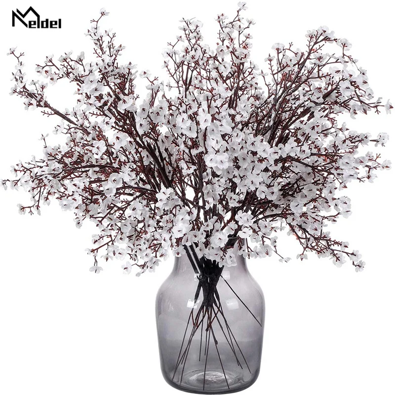 Meldel Red Cherry Blossoms Wedding Bouquet Flowers Pink Gypsophila Fake Plants DIY Wedding Garland, Chair Accessories