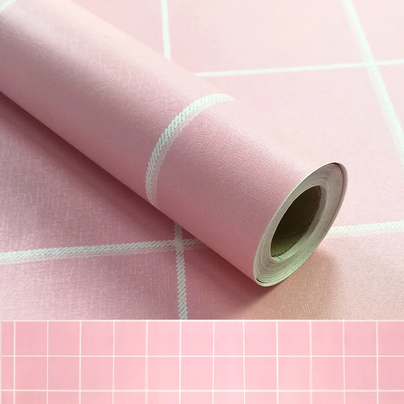 

Girl'S Wallpaper Waterproof Pink Wallpaper Self-Adhesive Wholesale Plaid Dormitory Bedroom Cabinets Refurbished Wall Stickers Do