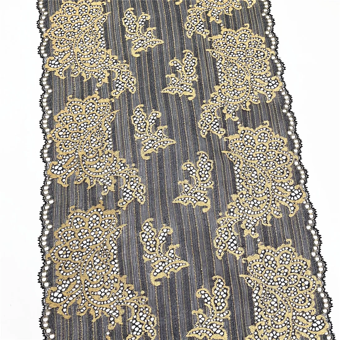 3y/lot Width 11 inch 28cm Ginger Black Yellow Stretch Elastic Wide Lace Trim 4