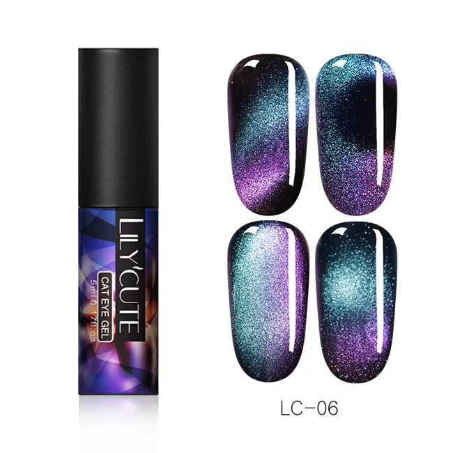 Auroras 6 LILYCUTE, 5 мл, Auroras, светящийся, кошачий глаз, УФ Гель-лак, светится в темноте, 3D Магнитный блеск, лак, впитывается, УФ светодиодный, гель для дизайна ногтей - Цвет: Auroras 6