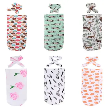 

2Pcs/Set Newborn Fashion Baby Swaddle Blanket Baby Sleeping Swaddle Muslin Wrap Headband