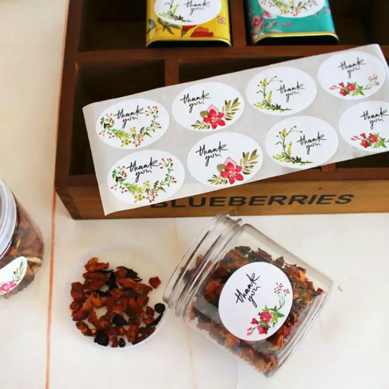 

120Pcs Vintage Flower Thank You Sealing Label Adhesive Kraft Seal Sticker for Baking Gift Stickers DIY