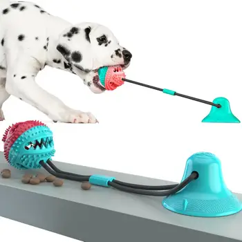 

New Multifuncte Dog Molar Bite Ball Doggy Pull Ball Pet Cleaning Tooth Food Dispenser With Suction Cup Dog Chew Toys Dog Ball