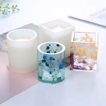 

Silicone Mold Epoxy Resin DIY Pen Container Organizer Square Round Storage Holder Molds Crafts Jewelry Making Charms Tool