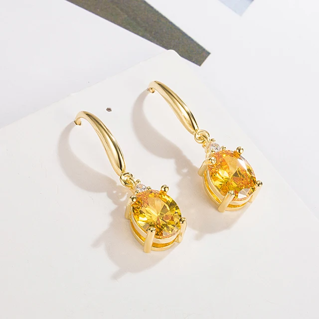 Kylee Oval Citrine Zircon Gemstone Earrings 4