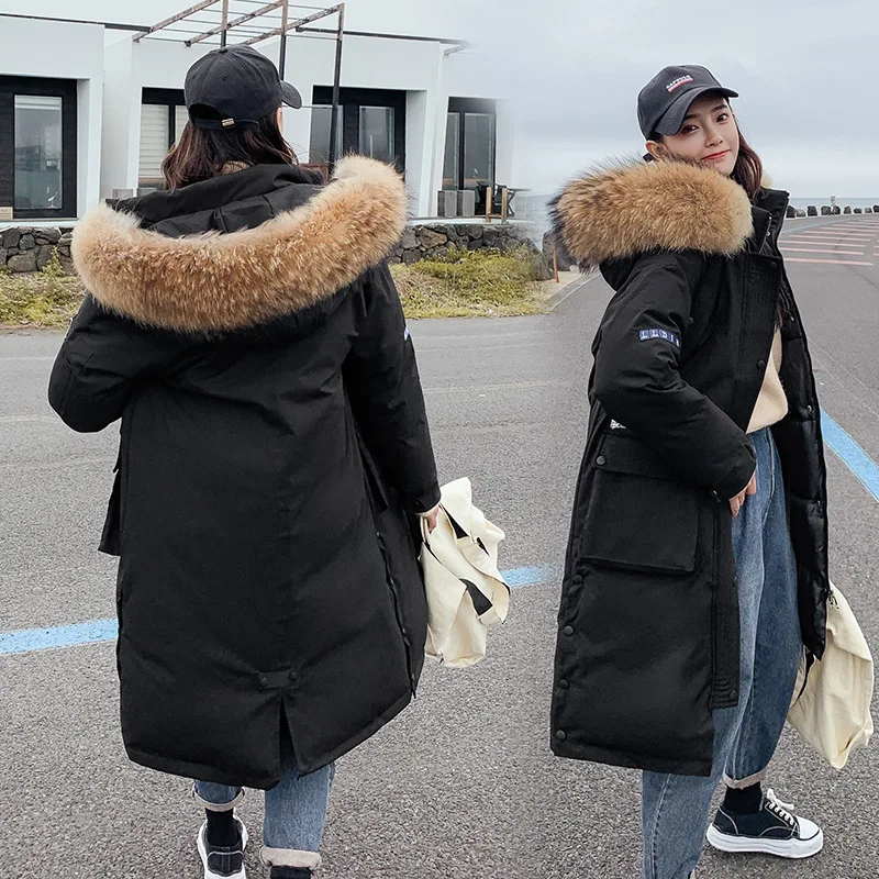 

Down Jacket Cotton-padded Clothes WOMEN'S Dress Winter Mid-length over-the-Knee Large Fur Collar INS Loose Thick Online Celebrit