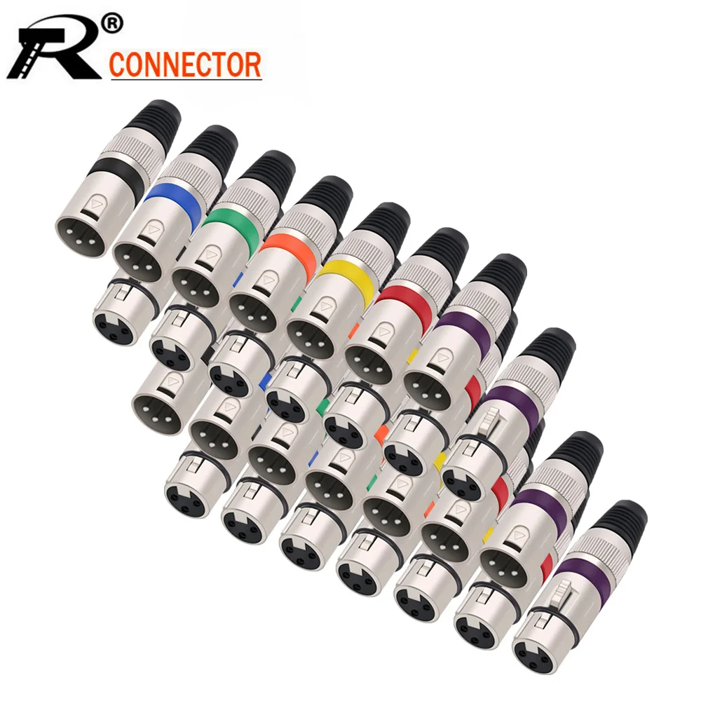 1 pc 3 Pin XLR ชาย/หญิงปลั๊กสายไฟ 3 เสา XLR ปลั๊กไมโครโฟน MIC Cable Terminal Connector 7 สี 1
