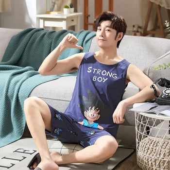 

Pajamas 2020 Men Summer Pure Cotton Sleeveless Shorts Tracksuit Men'S Thin Home Wear
