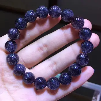 

11.3mm Certificate Natural Black Super Seven 7 Rutilated Clear Round Beads Crystal Stretch Bracelet For Women Men AAAAAA