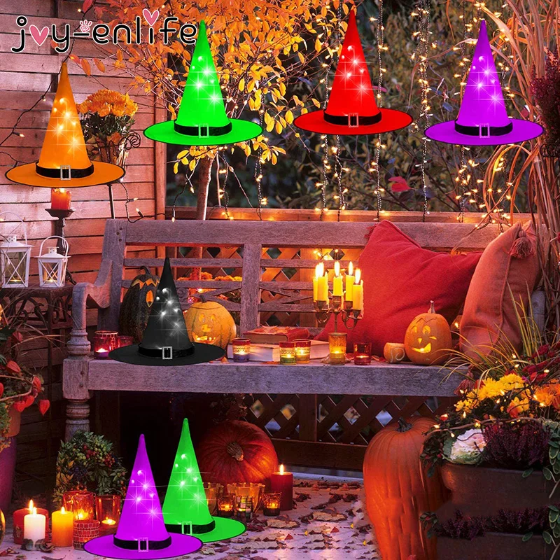 

Halloween Decoration 2021 Witch Hat with LED Light Glowing Witches Hat Halloween Decor Suspension Tree Glowing Party Supplies