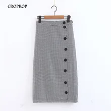 Элегантная твидовая клетчатая юбка средней длины с узором «гусиные лапки», Женская удобная юбка-карандаш с бантом и поясом, украшенная пуговицами, одежда для офиса, шикарная юбка до середины икры