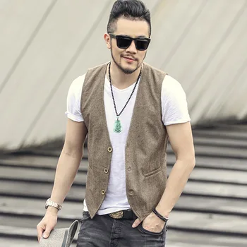 

YUSHU High-quality Cotton and Linen Suit Vest Men Fashion Grey Black Business Casual Suit Vest Spring Summer Slim Waistcoat