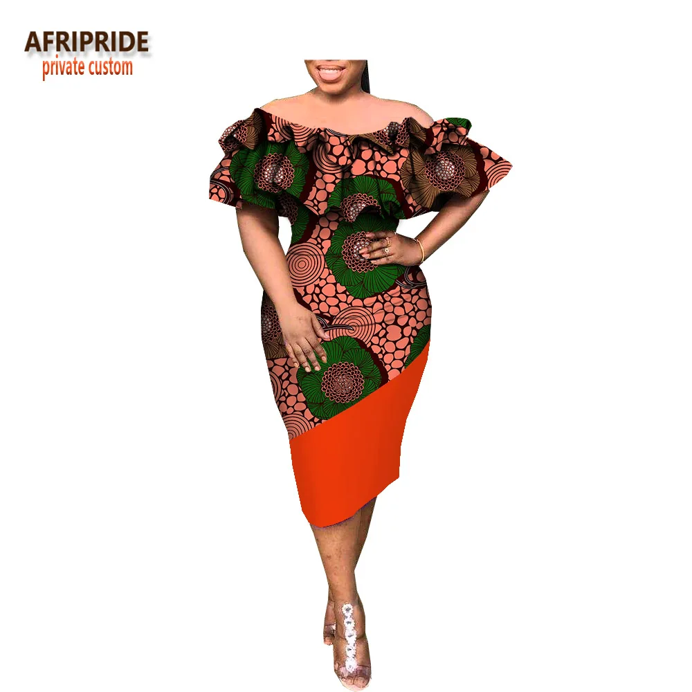 Весеннее платье для женщин AFRIPRIDE customzied с оборками рукавом slash шеи длиной до колена карандаш женское повседневное Хлопковое платье A1825020 - Цвет: 270-5