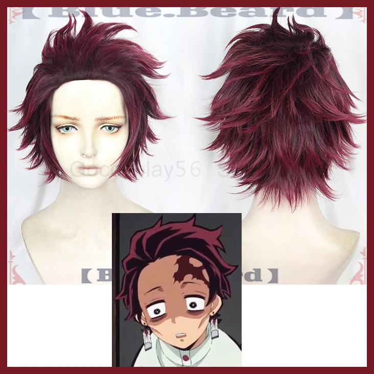 Kimetsu no Yaiba Kamado Tanjirou, парик для косплея, Demon Slayer, короткие синтетические волосы для взрослых на Хэллоуин