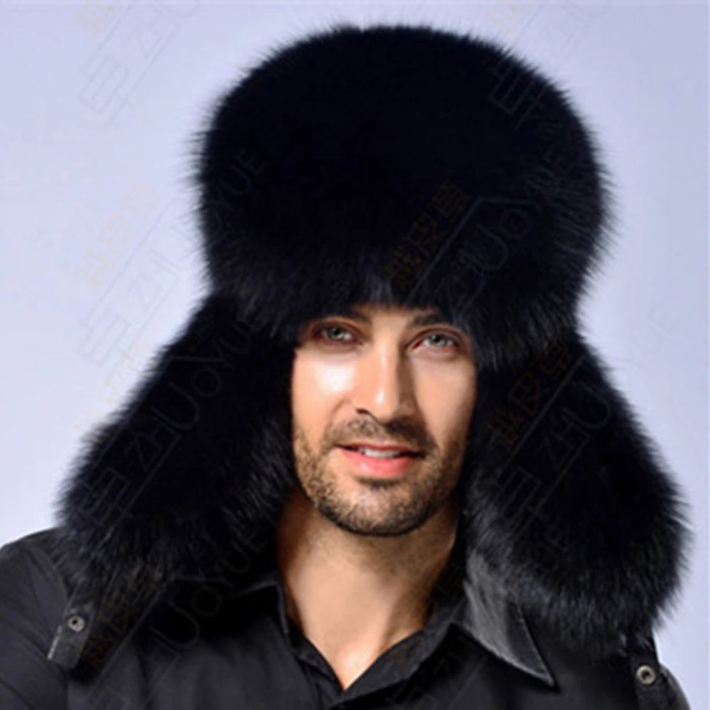 Fashion Men's Plush Winter Outdoor Skullies Beanies Hat Middle-ged Leather Earmuffs Fur Hat Black gray Brown Thick Warm Ski Cap