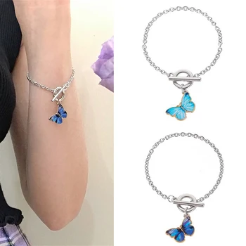 

2020 Blue Butterfly Bracelets Personality Aesthetic Butterfly OT Buckle Titanium Steel Chain For Women Girl Bff Lovers Jewelry