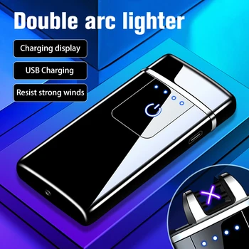 

Touch Fire USB Electric Lighter USB Recharge Cigarette Lighter Smoking Windproof Metal Dual Plasma Arc Lighter Gadgets for Men