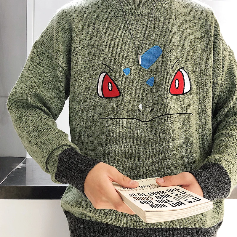 Зимний свитер Мужская мода мультфильм печати Повседневное вязаный свитер мужской свитер, одежда «дикий» свободный свитер пуловер с длинными рукавами; сезон весна-осень - Цвет: green