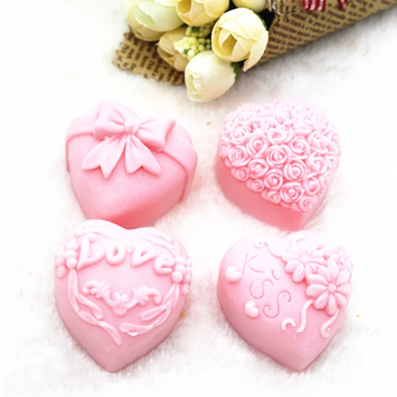 3D Silicone Soap Mold Heart Love Rose Flower Chocolate Mould Candle Polymer Clay Molds Crafts DIY Forms For Soap Base Tool Mold