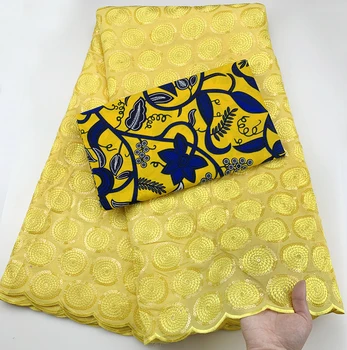 

Gold lace swiss voile lace with sequins ankara african wax print fabric 2.5+3yards swiss dry cotton lace fabric for dress CC-A27