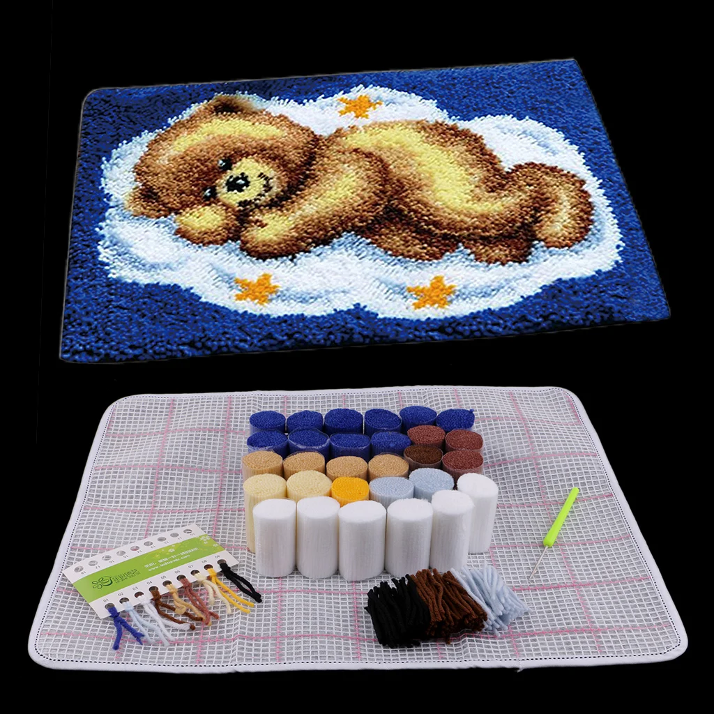 Bear Latch Hook Kit DIY Hand Craft For Pillow Mat Cushion Carpet Rug