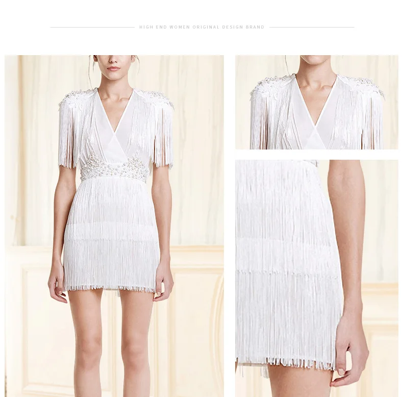 

Vestido de decoración con cuentas de encaje espalda abierta con borlas cuello en V Love & Lemonade