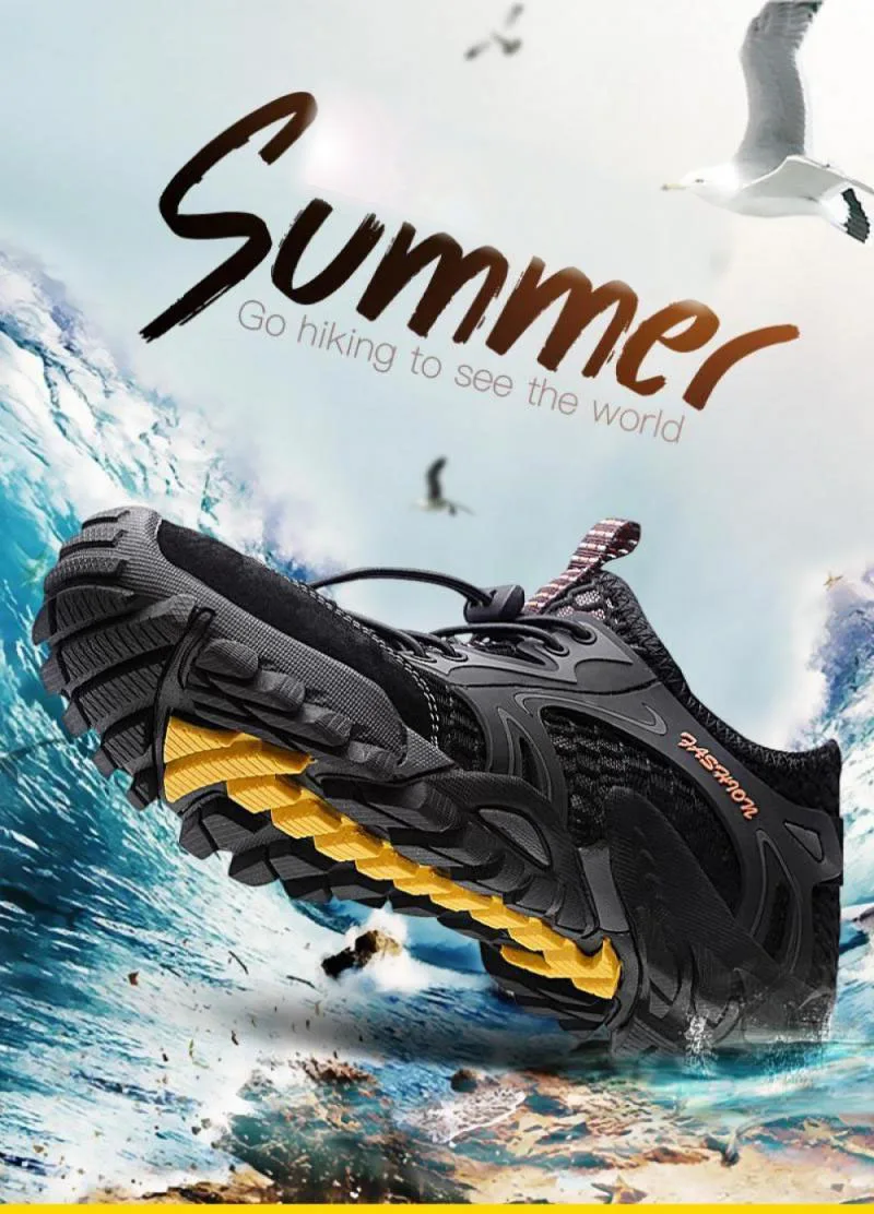 Summer Breathable  Hiking Shoes Suede + Mesh Outdoor Men Sneakers Climbing Shoes Men Sport Shoes Quick-dry Water Shoes Auqa shoe