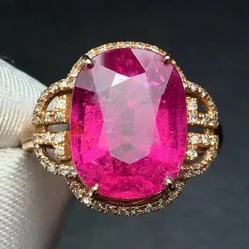 

Rubillite Ring Fine Jewelry Pure 18 K Gold Natural Rubi Tourmaline 7.9ct Gemstone Diamond Gift Female Rings for Women Fine Ring