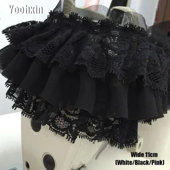 

11CM Wide HOT white black pink Embroidery flower lace fabric trim ribbon DIY sewing applique collar dubai guipure dress wedding