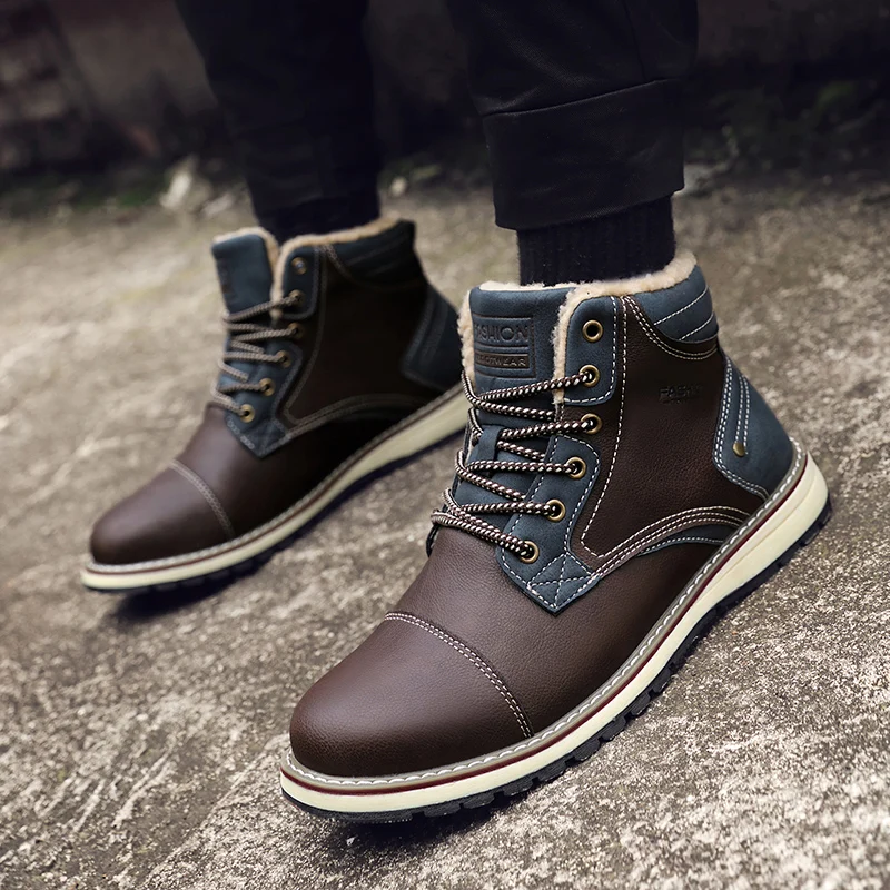 

2019 Men Winter Shoes Ankle Boots Men's Fur Warm Plush Snow Boots Men Outdoor Male Rubber chaussure homme bota masculina