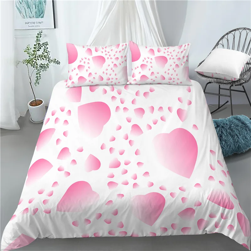 

Luxury 3D Pink Hearts Print Home Living 2/3Pcs Comfortable Duvet Cover PillowCase Bedding Set Queen and King EU/US/AU Size