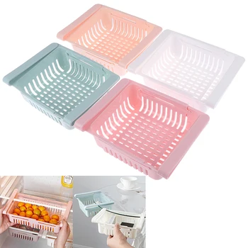 

Kitchen Organizer Adjustable Kitchen Refrigerator Storage Rack Fridge Freezer Shelf Holder Pull-out Drawer Organiser Space Saver