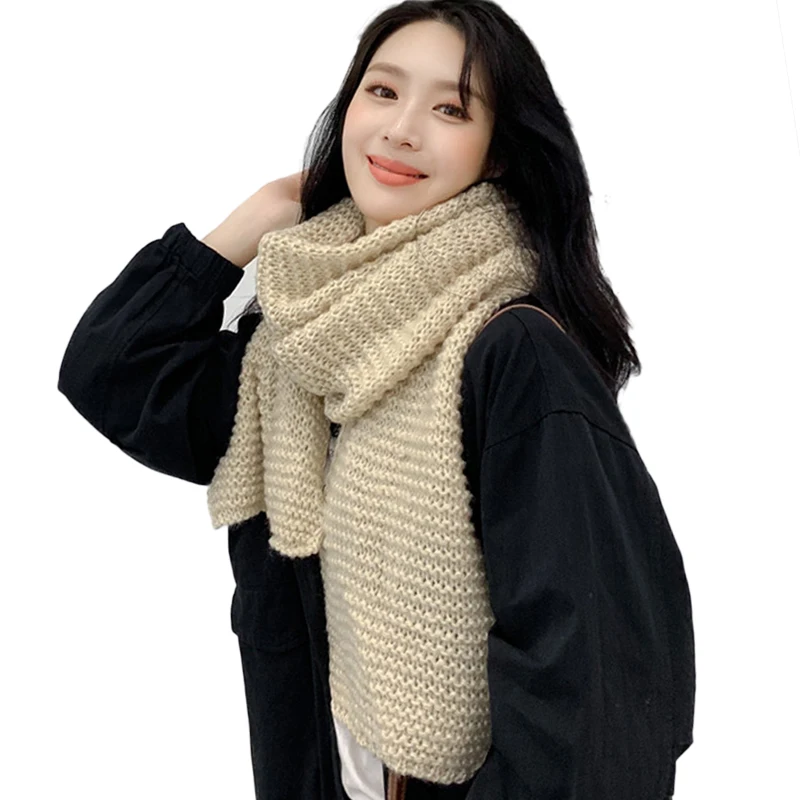 

Sparsil Unisex Winter Coarse Knitted Scarf Solid Color Crinkle Hijab Crochet Wraps Female Couples Long Warm Shalw Scarves Female