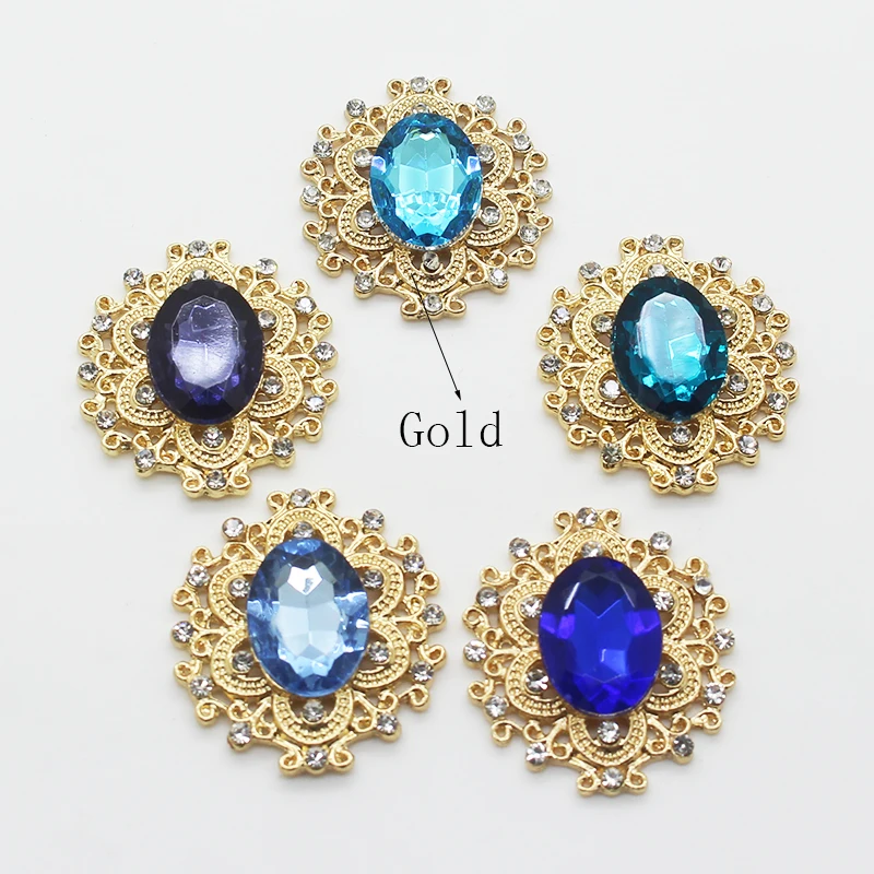 10pcs / lot26* 24MM25 Color(Mixed Order) Decorative Metal Rhinestone Button Flat Gold-Plated Flower Center DIY Accessories